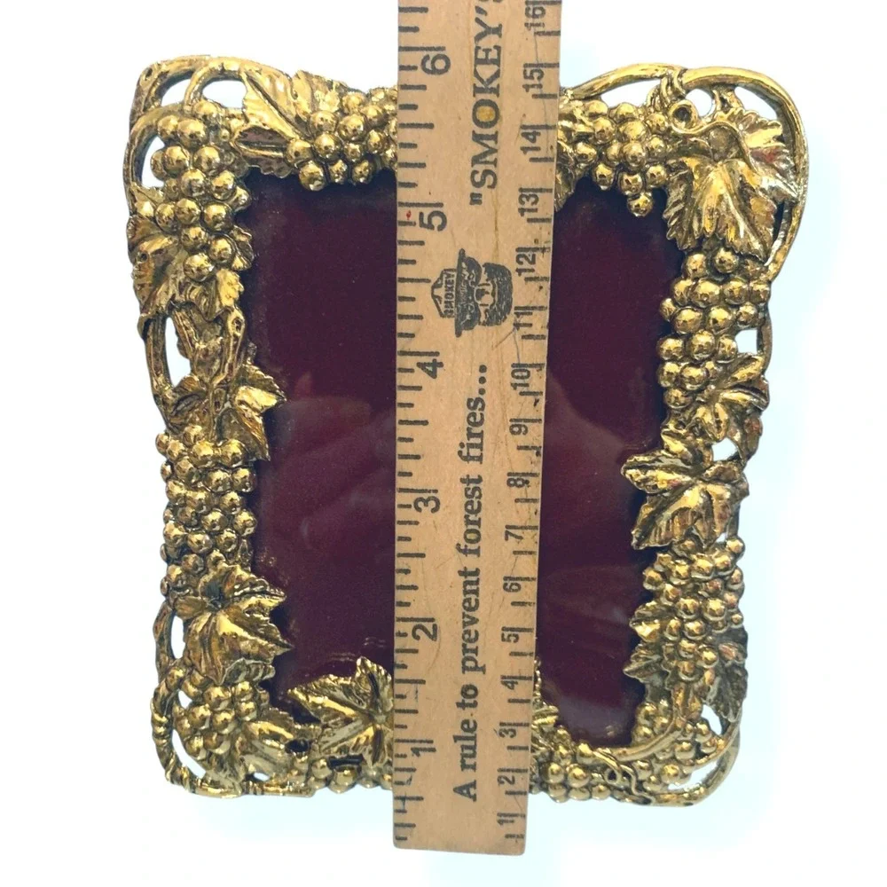 Picture Frame Brass Grape Leaf‎ Ornate Red Velvet Backing 5x7 MCM French Farm
